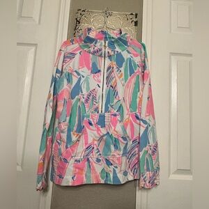 Lilly Pulitzer Pink and Blue Abstract Half-Zip Pullover